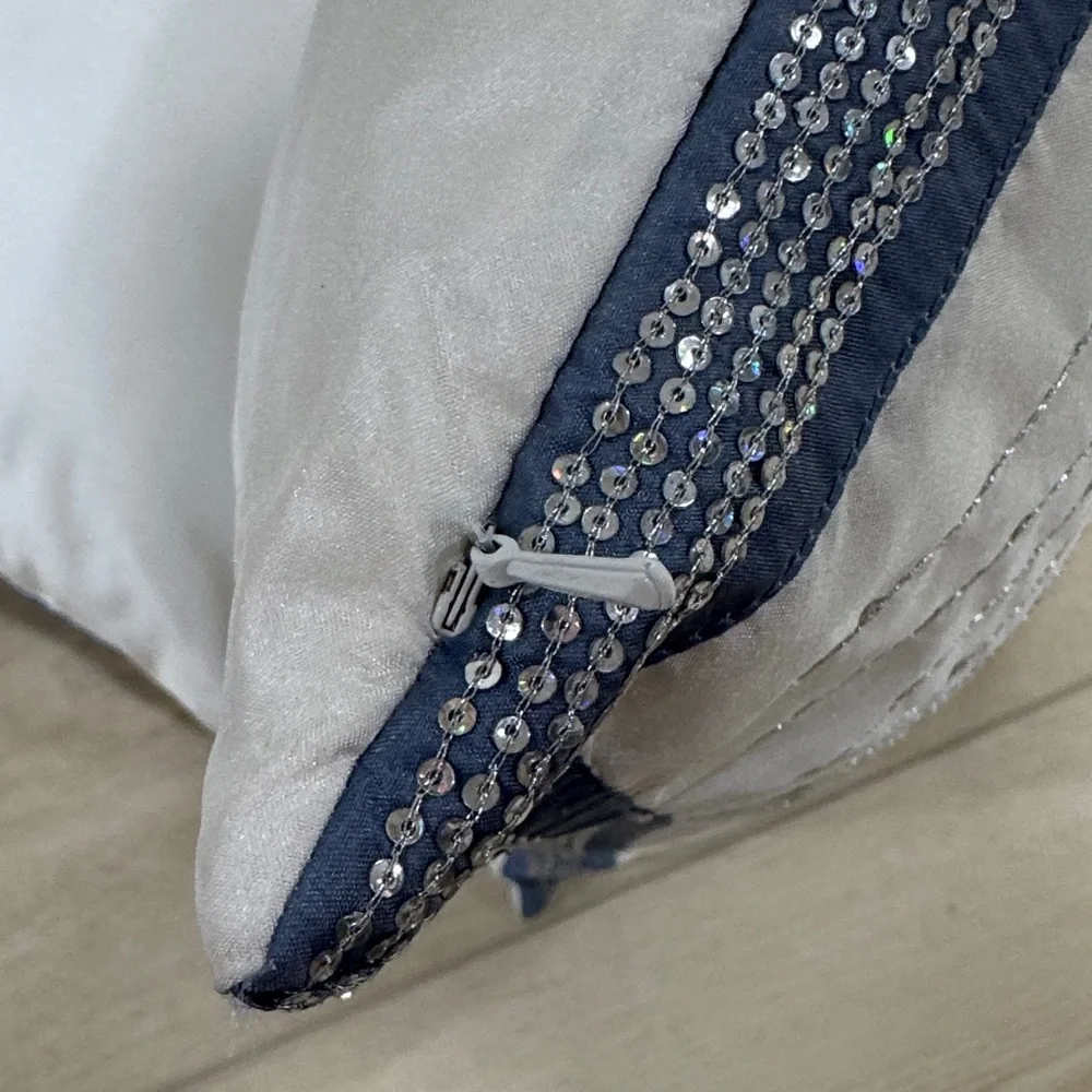 West Elm White and Blue sequined Accent Pillows